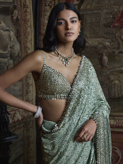 Moss Green Sequin Saree