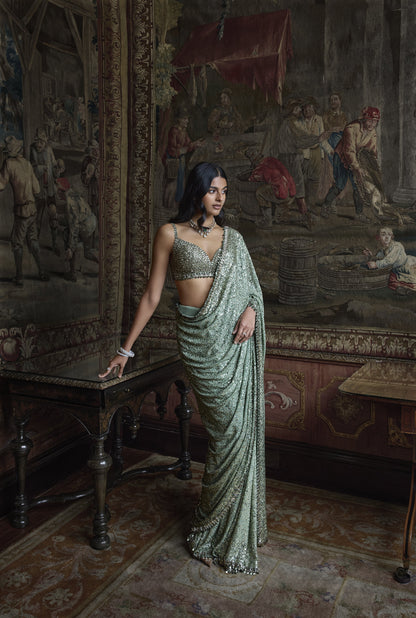 Moss Green Sequin Saree
