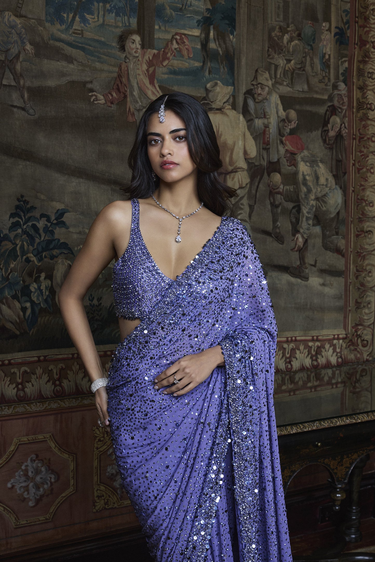 Mauve Sequin Saree