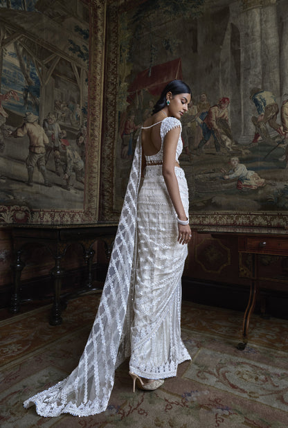 Slate Ivory Stripe Saree