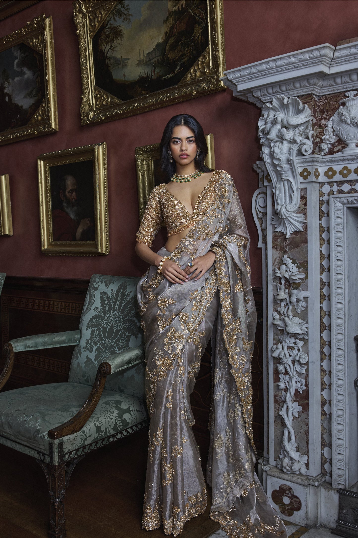 Gun Metal Sequin Saree