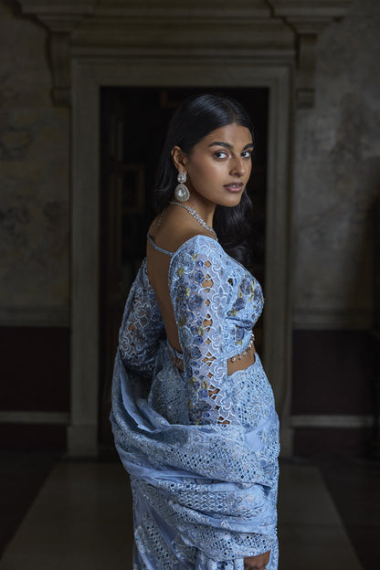 Powder Blue Thread Work Saree