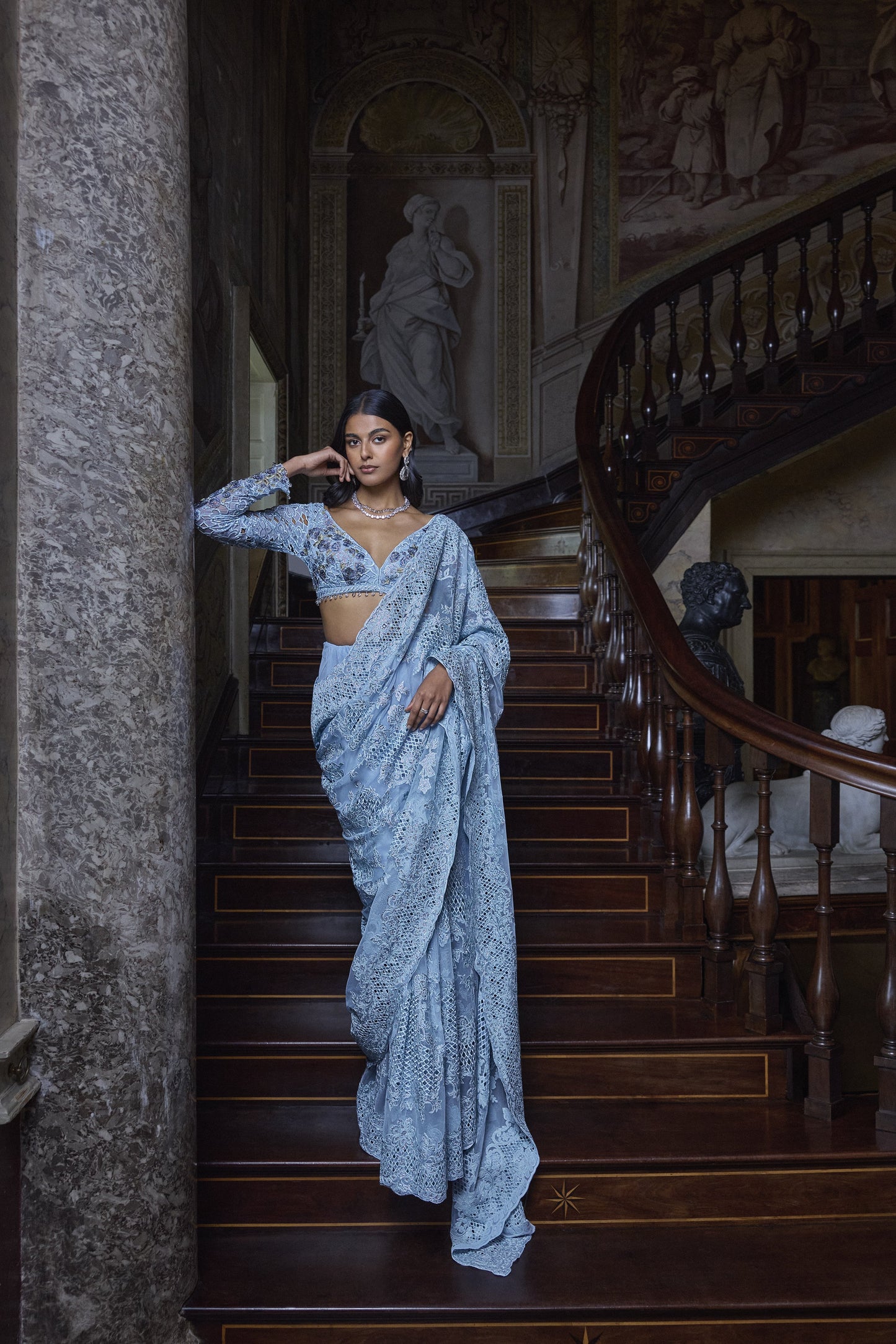 Powder Blue Thread Work Saree