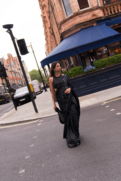 Black Sequin & Crystal Saree
