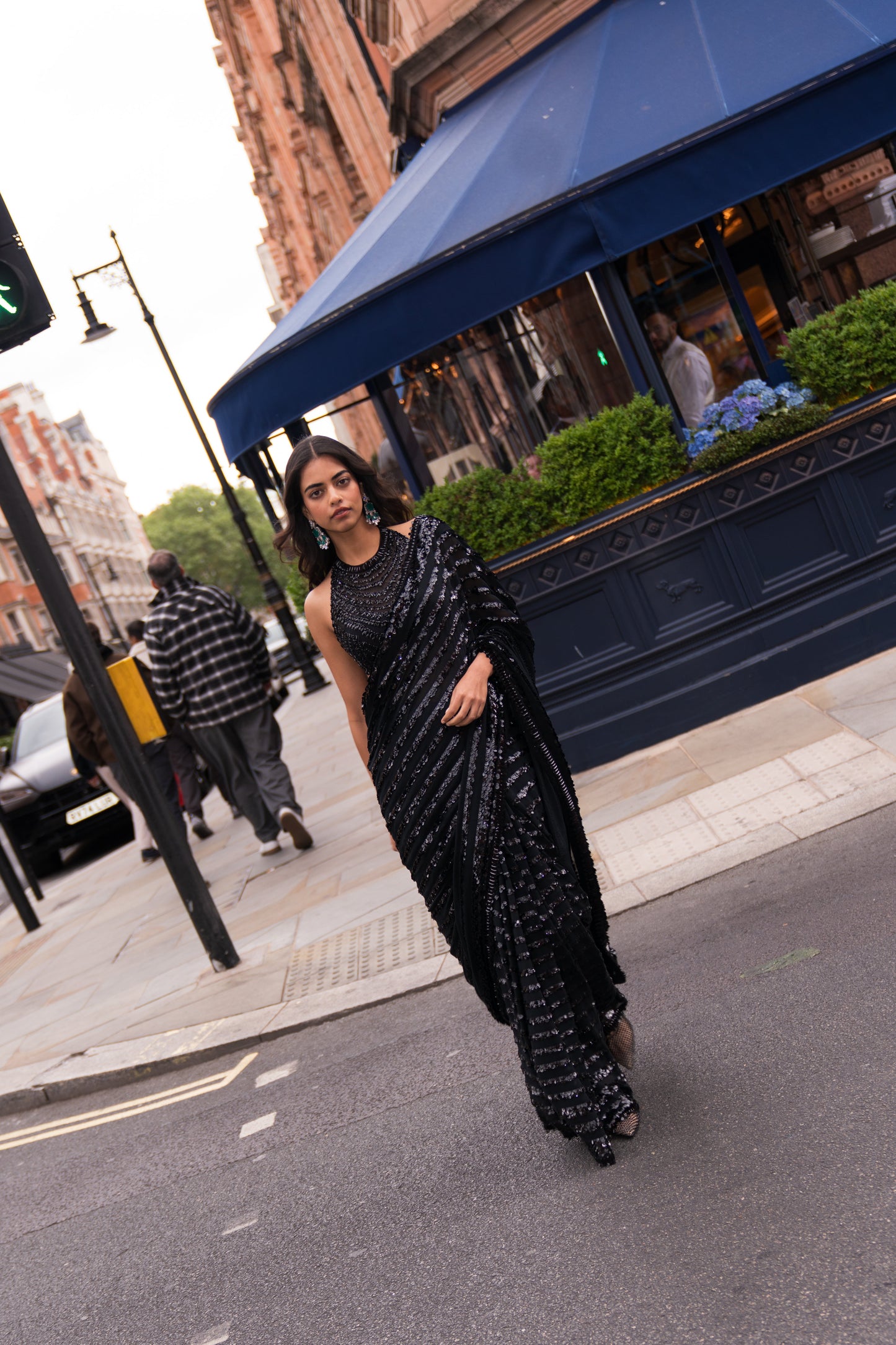 Black Sequin & Crystal Saree