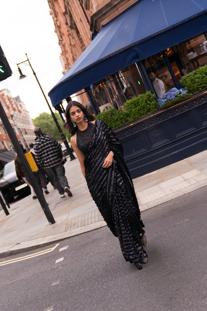 Black Sequin & Crystal Saree