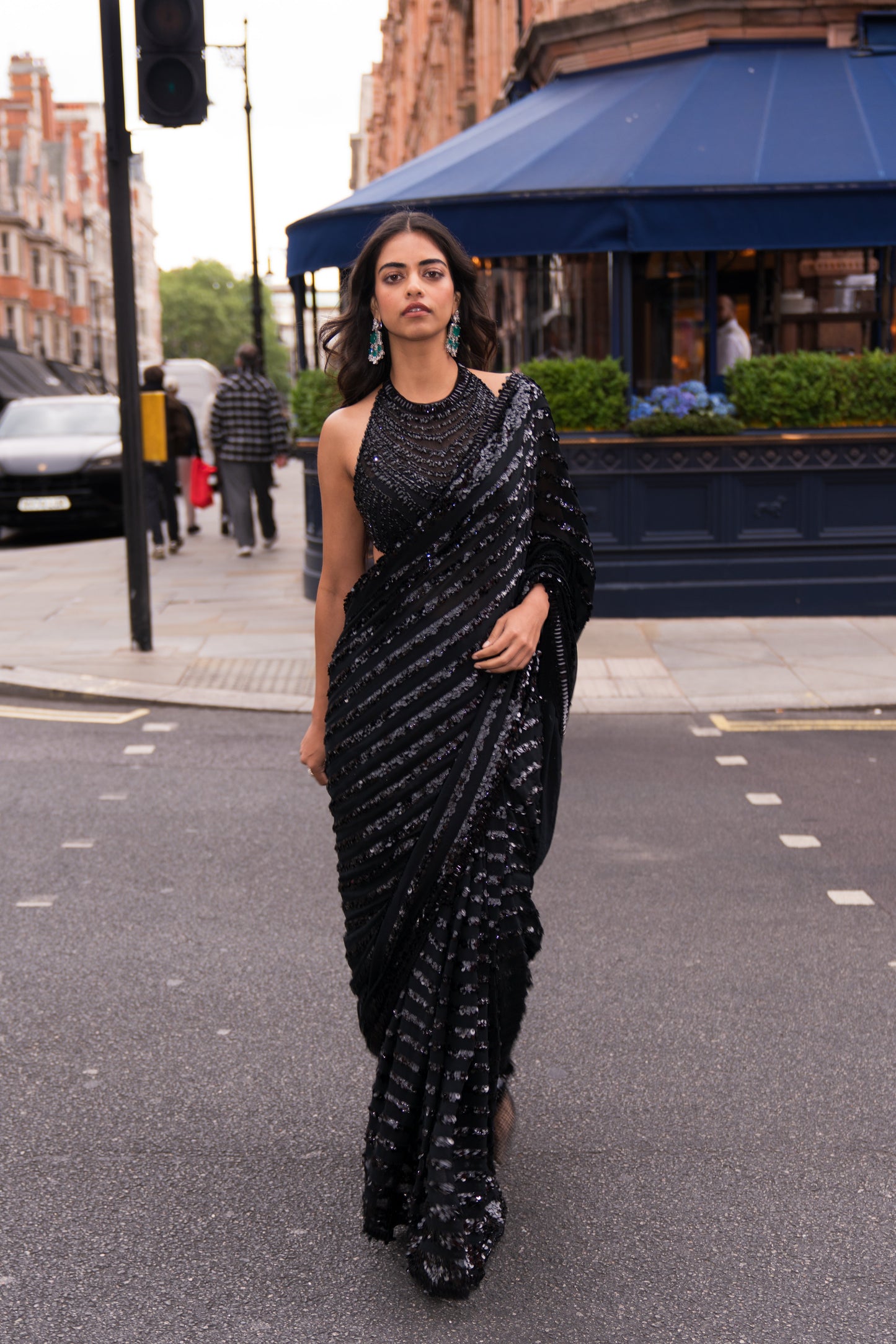Black Sequin & Crystal Saree
