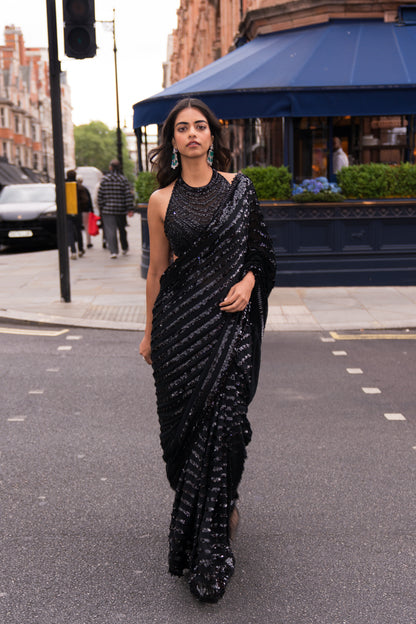 Black Sequin & Crystal Saree