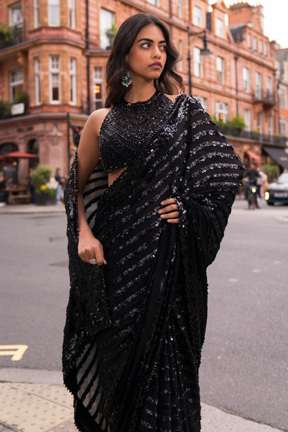 Black Sequin & Crystal Saree