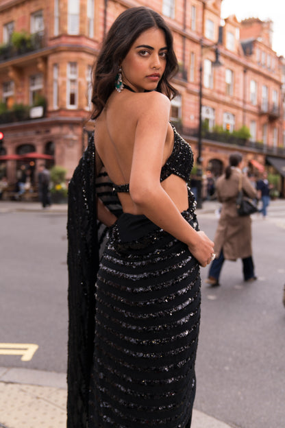 Black Sequin & Crystal Saree