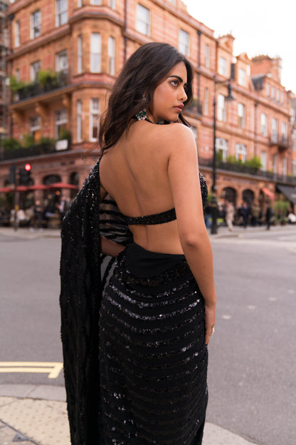 Black Sequin & Crystal Saree