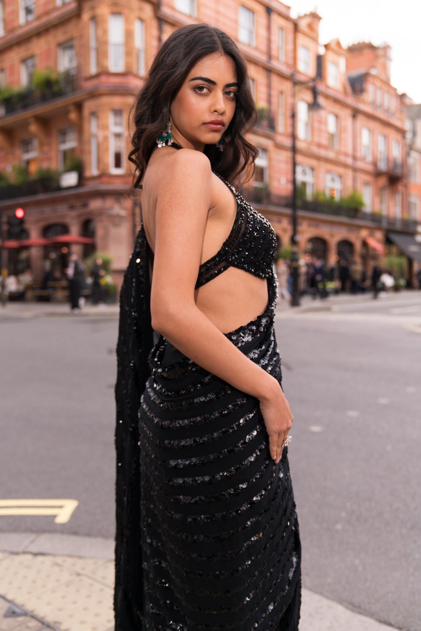 Black Sequin & Crystal Saree
