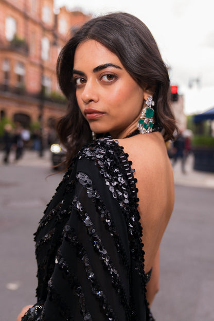 Black Sequin & Crystal Saree