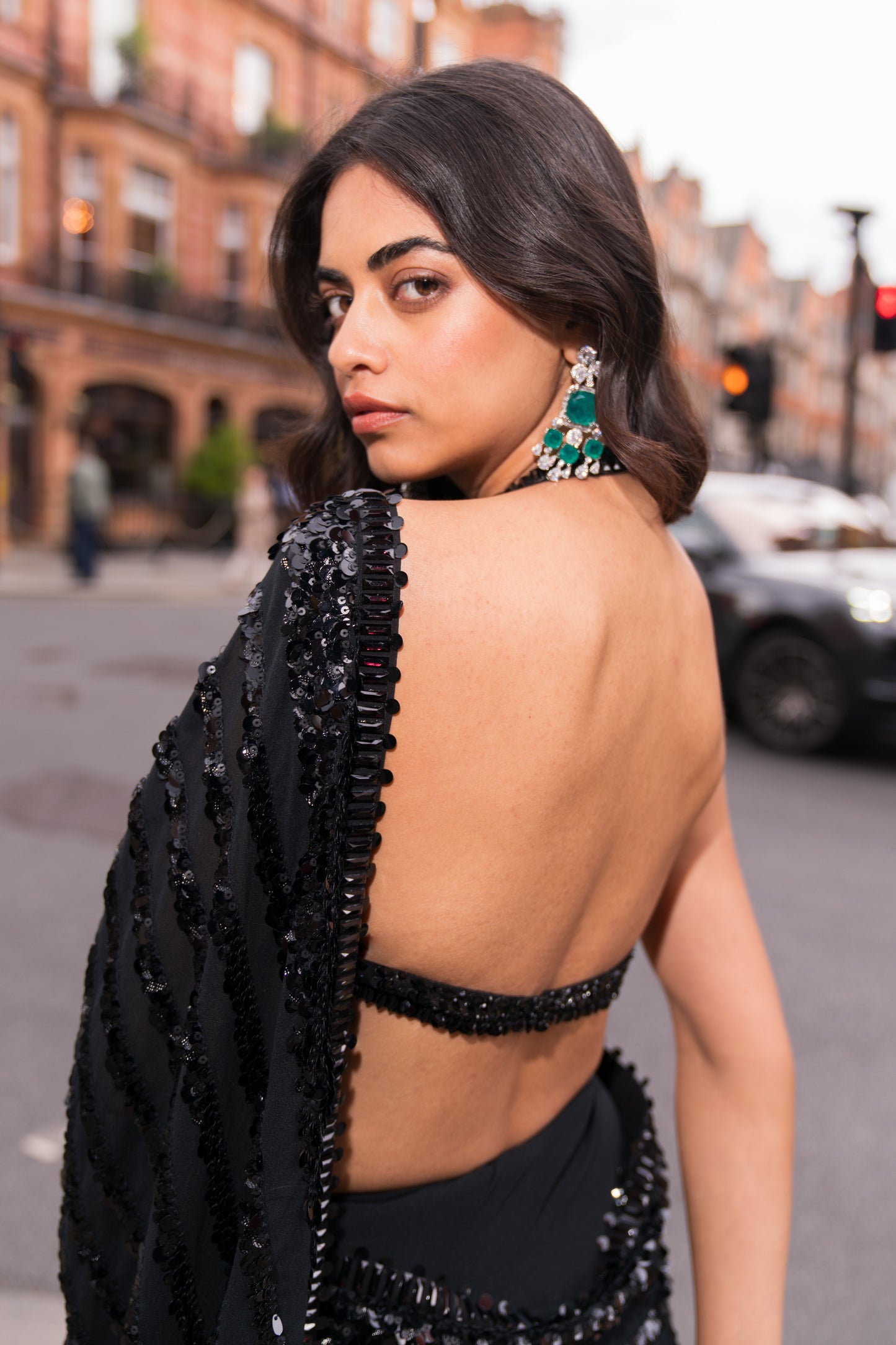 Black Sequin & Crystal Saree