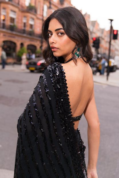 Black Sequin & Crystal Saree