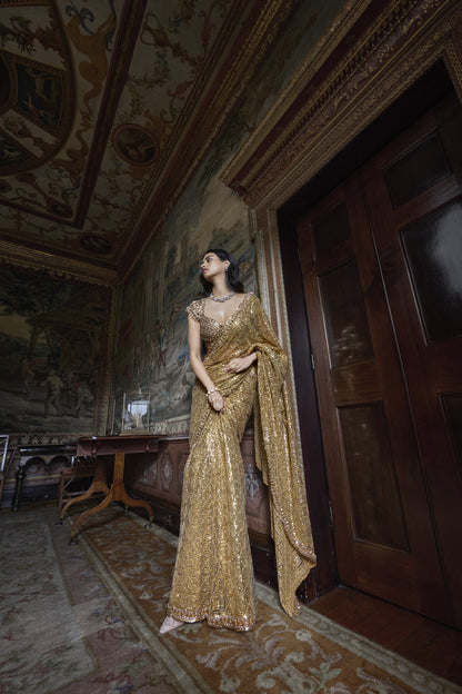 Antique Gold Crsytal Saree