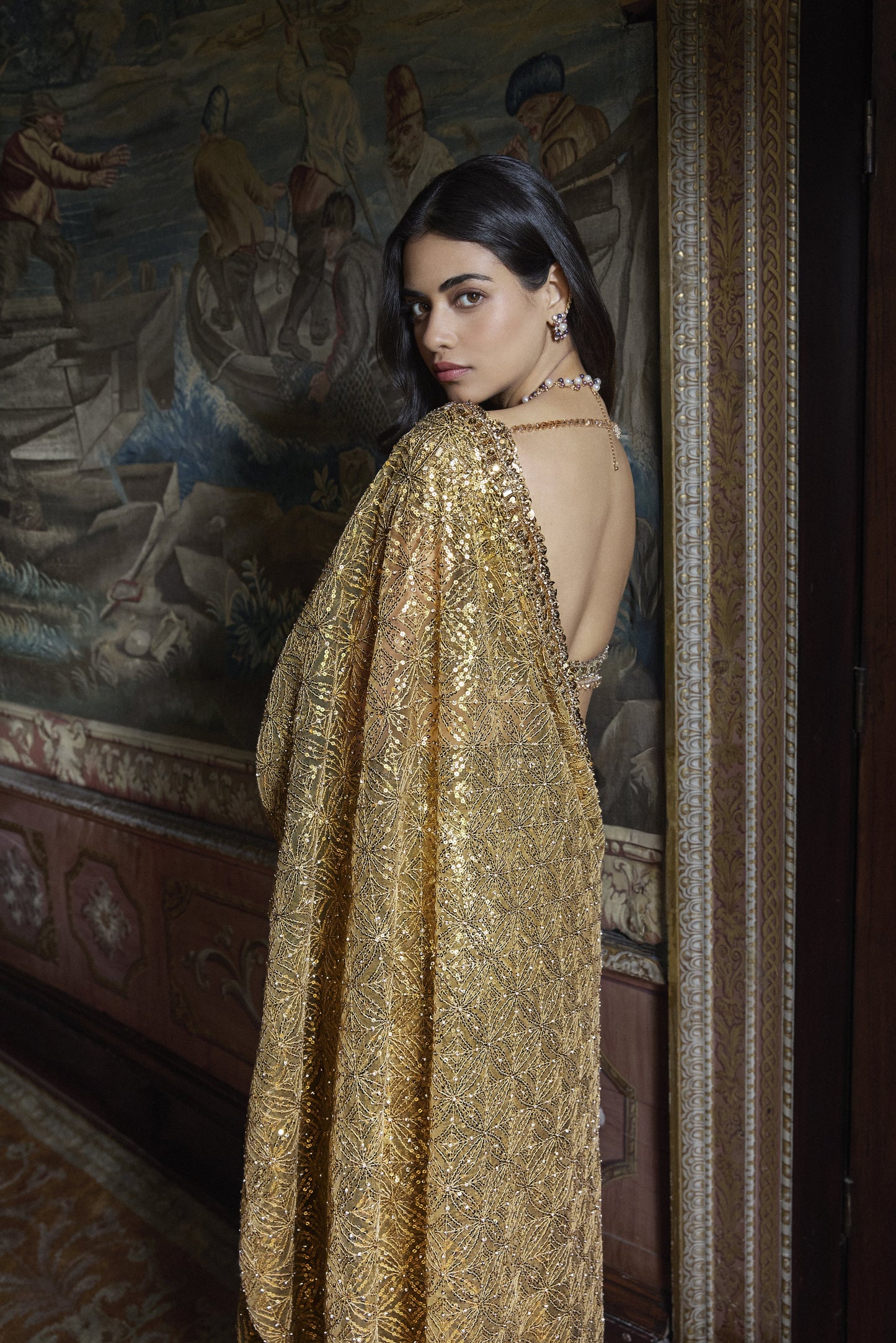 Antique Gold Crsytal Saree