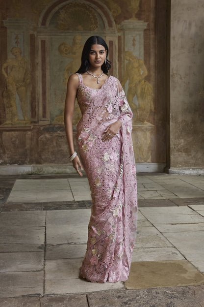 Dusty Pink Thread Work Saree