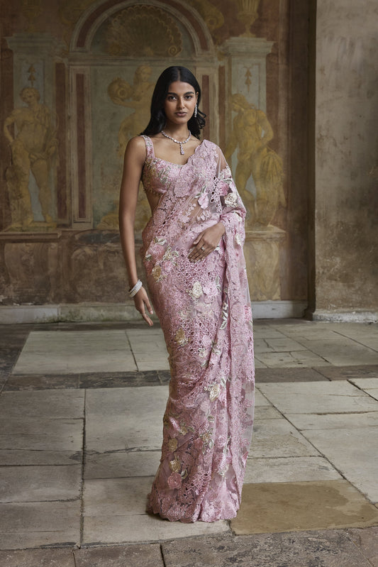 Dusty Pink Thread Work Saree