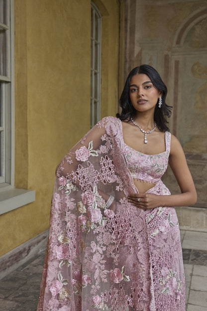 Dusty Pink Thread Work Saree
