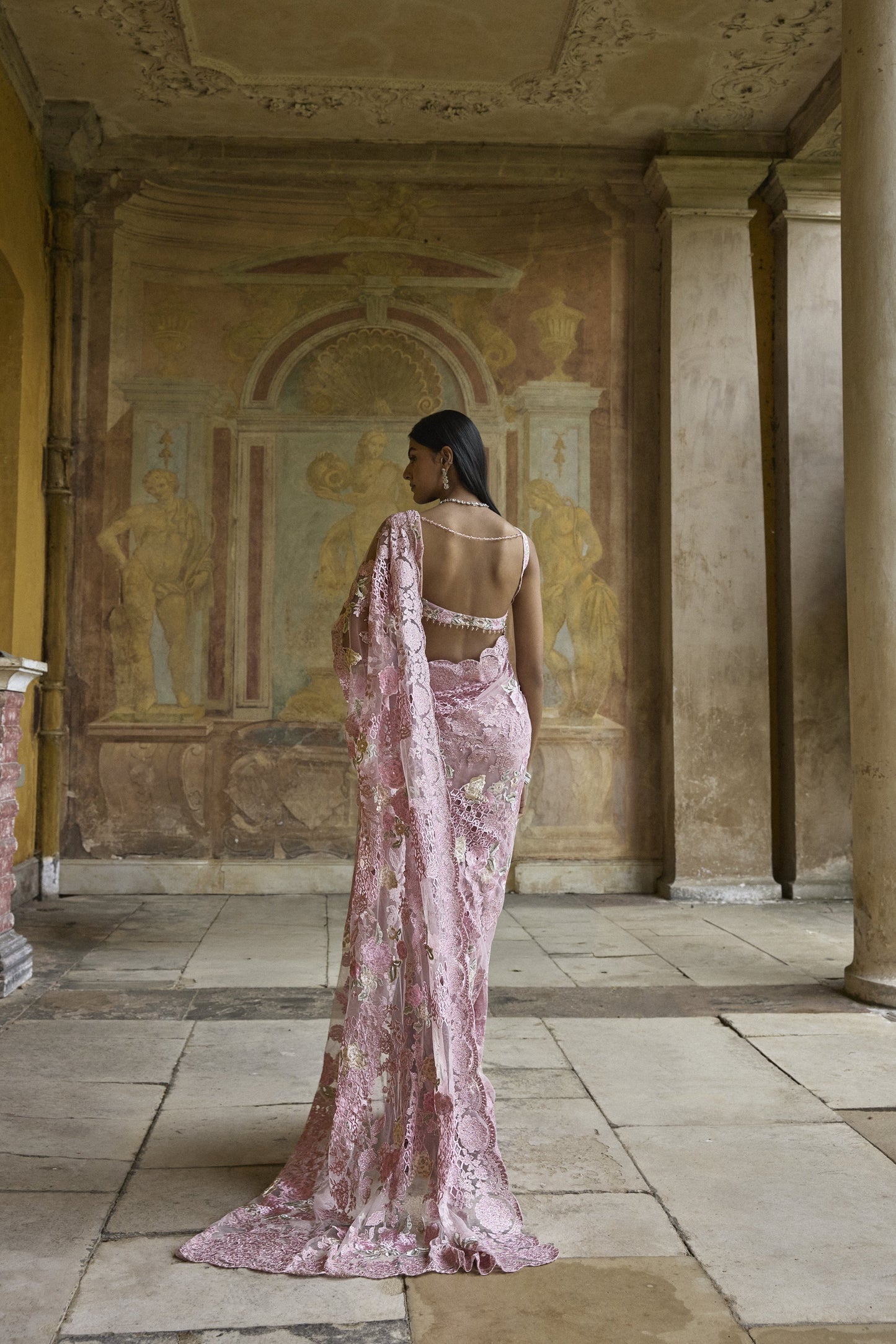 Dusty Pink Thread Work Saree