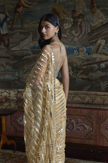 Gold Mirror Work Saree
