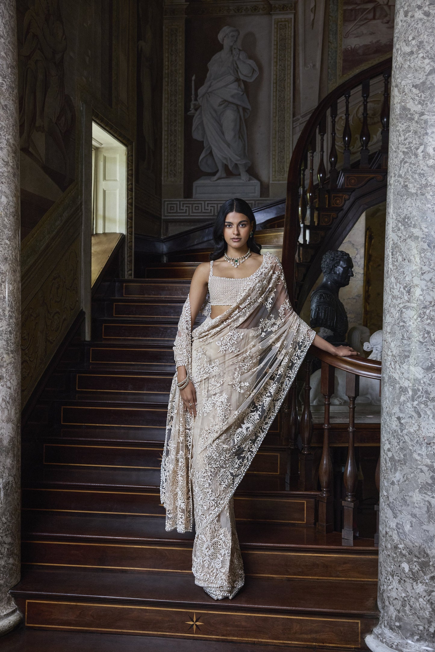 Nude Thread Work Saree