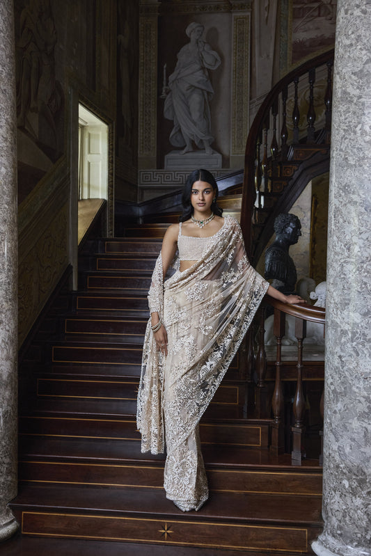 Nude Thread Work Saree