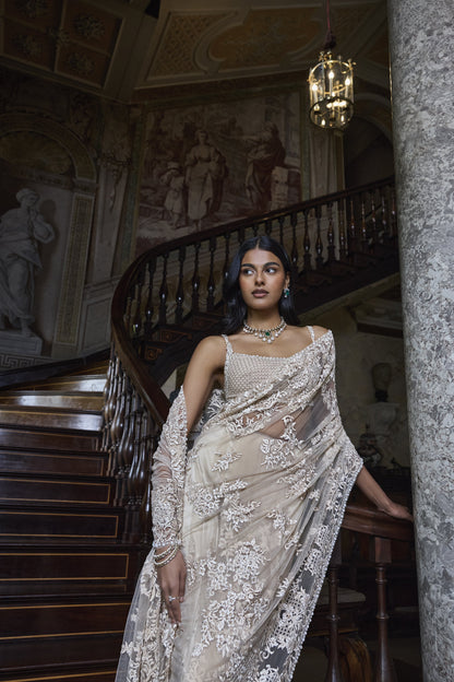 Nude Thread Work Saree