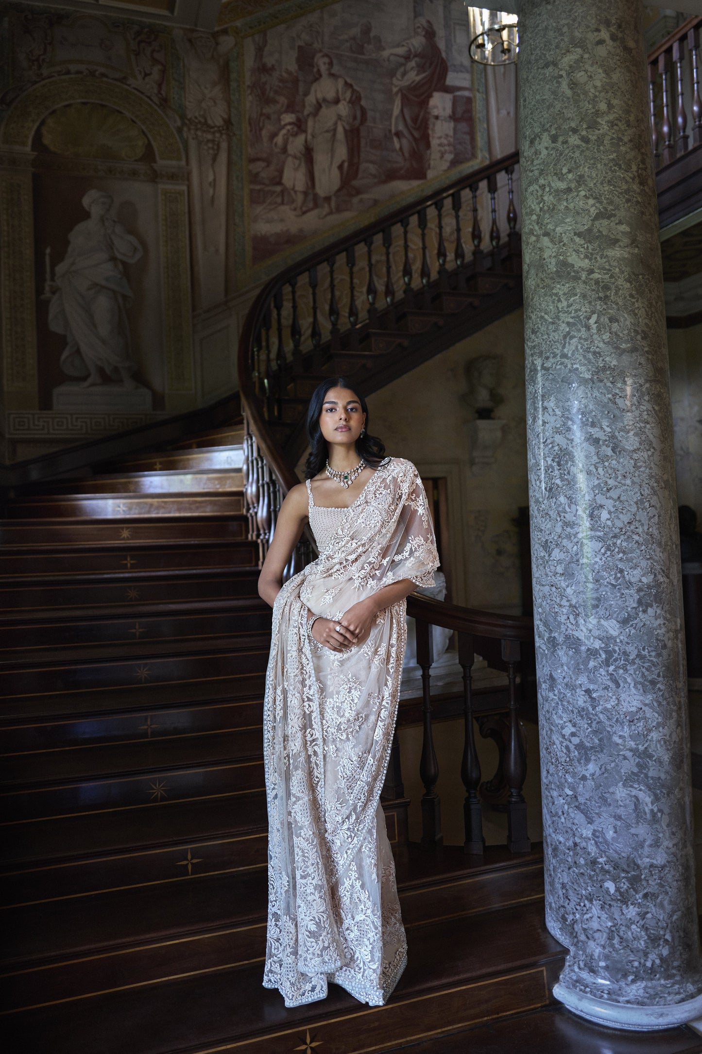 Nude Thread Work Saree