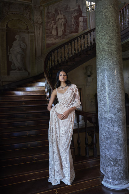 Nude Thread Work Saree