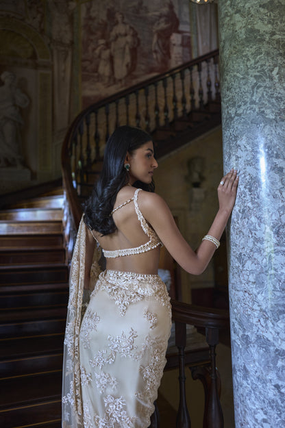 Nude Thread Work Saree