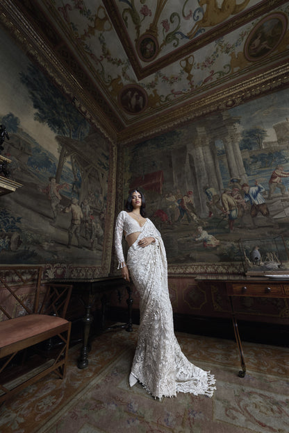 Ivory Pearl Sequin Saree