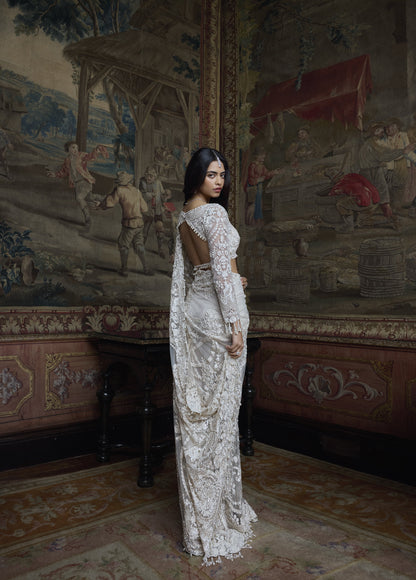 Ivory Pearl Sequin Saree
