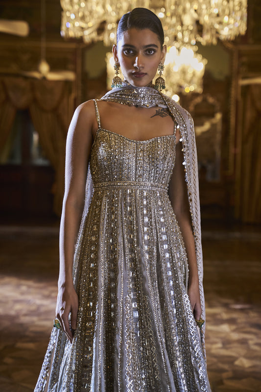 Silver Gold Tissue Sharara Set