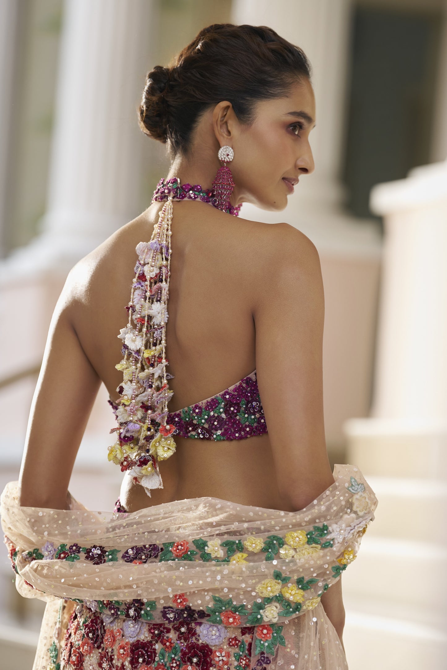 Ombre Multi-Coloured Three-Dimensional Floral Sharara Set