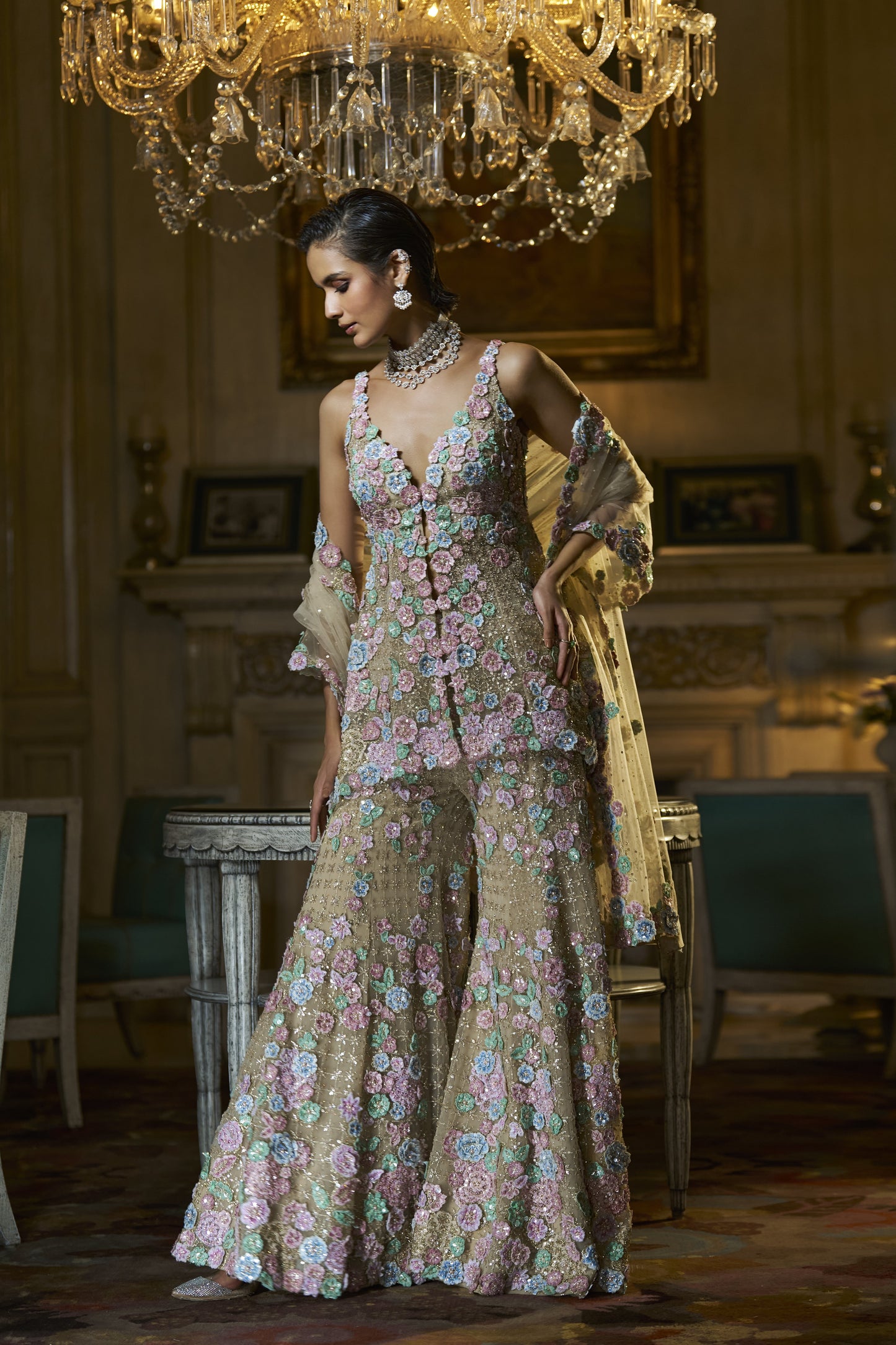 Multi-Coloured Three-Dimensional Sharara Set