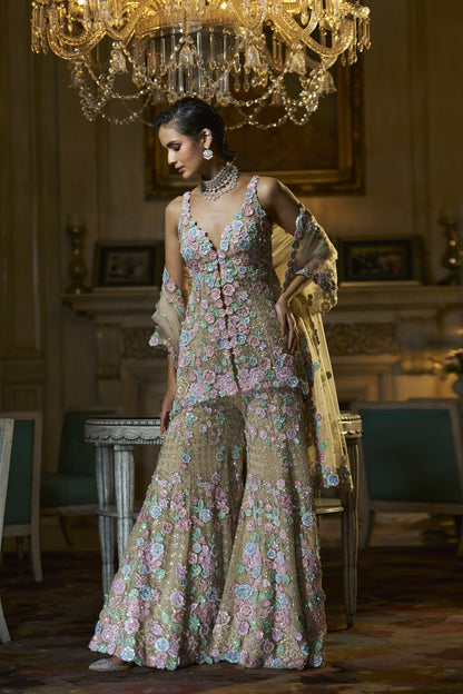 Multi-Coloured Three-Dimensional Sharara Set