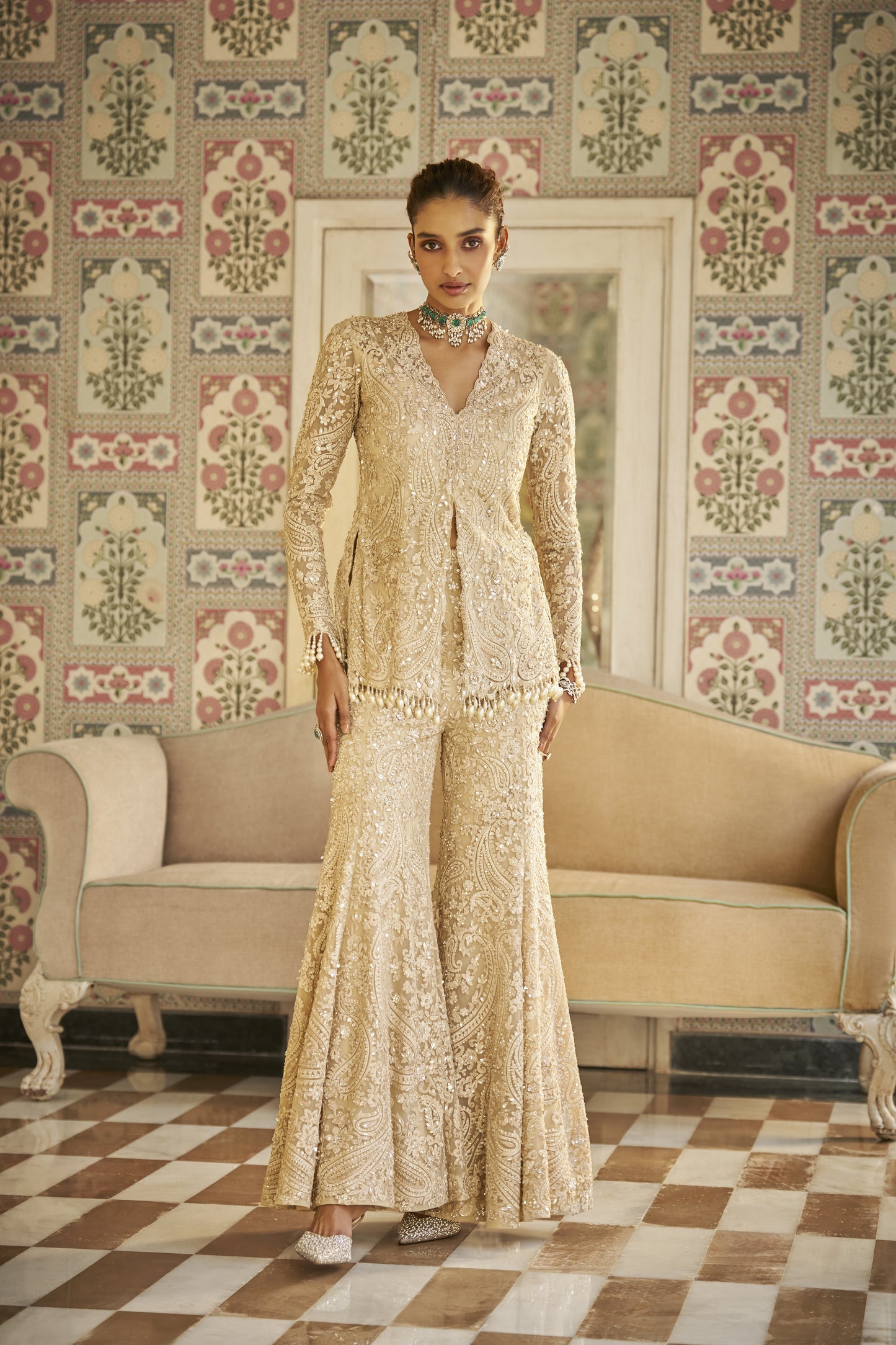 Nude Paisley Sharara Set