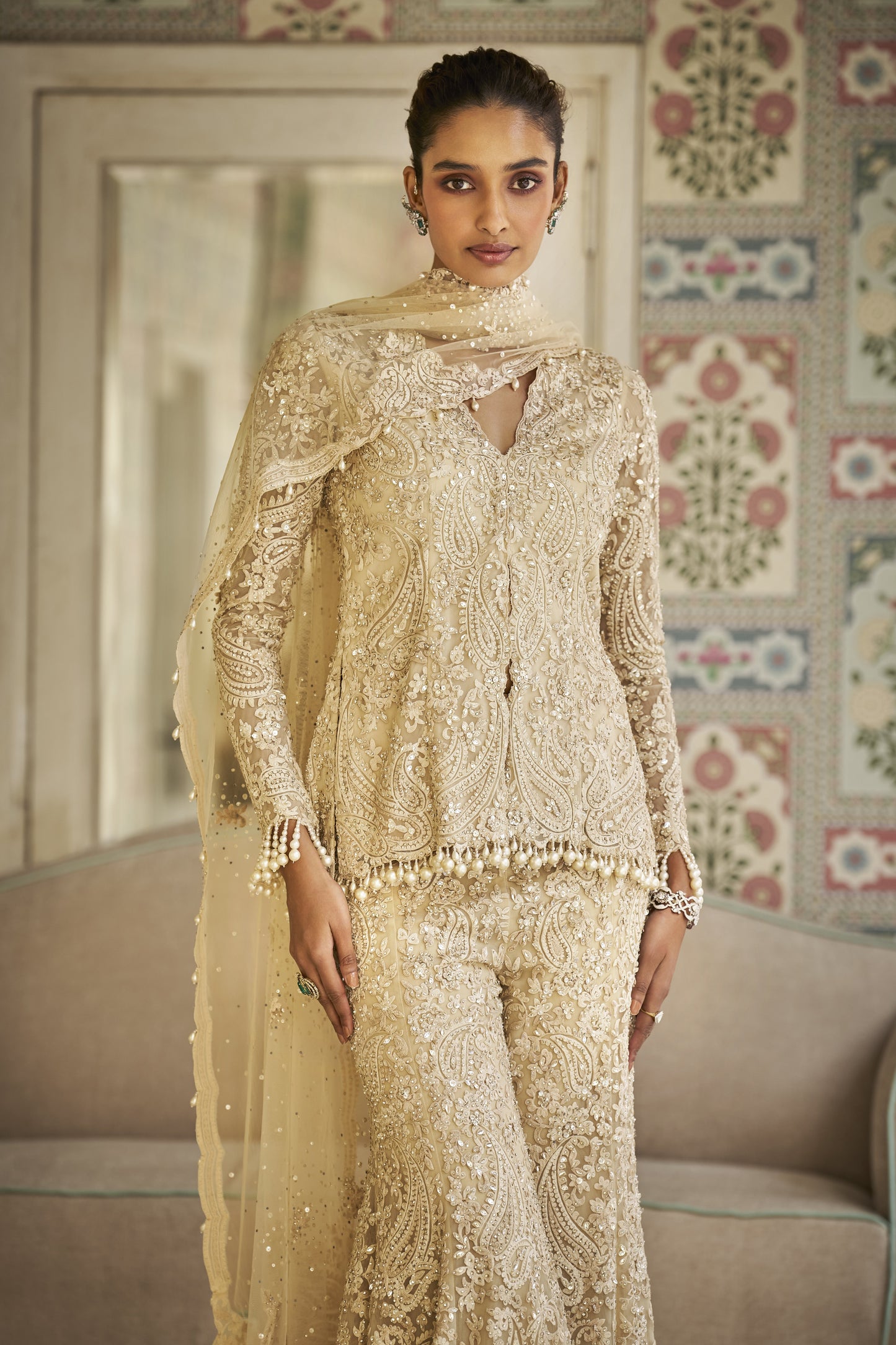 Nude Paisley Sharara Set