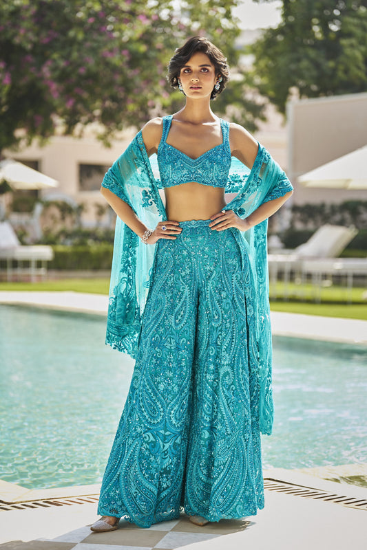 Turquoise Paisley Sharara Set