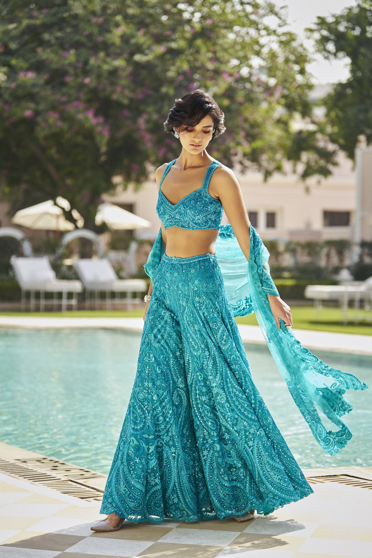 Turquoise Paisley Sharara Set