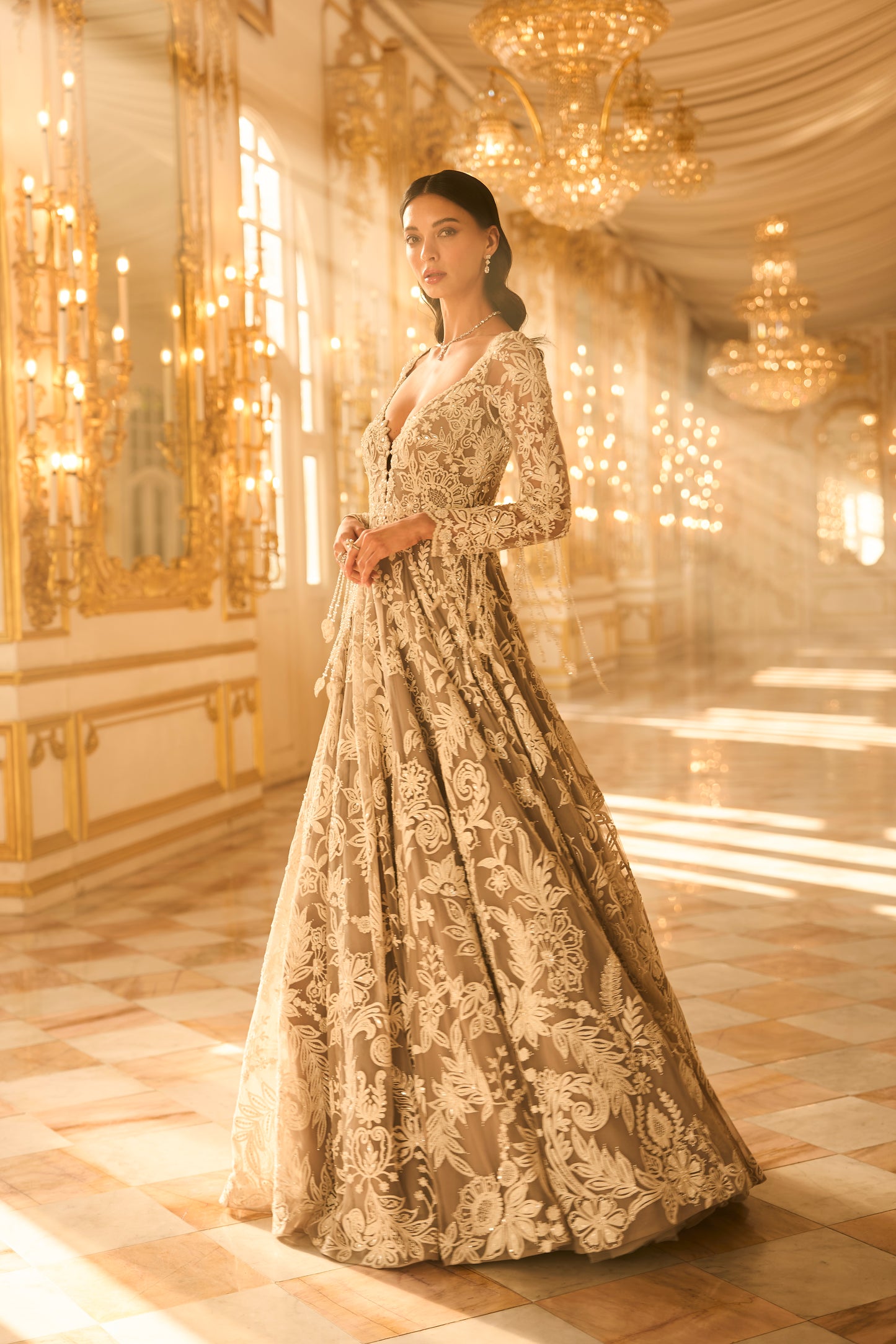 Slate Grey Floral Gown