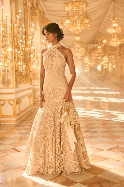 Nude Halter Neck Gown