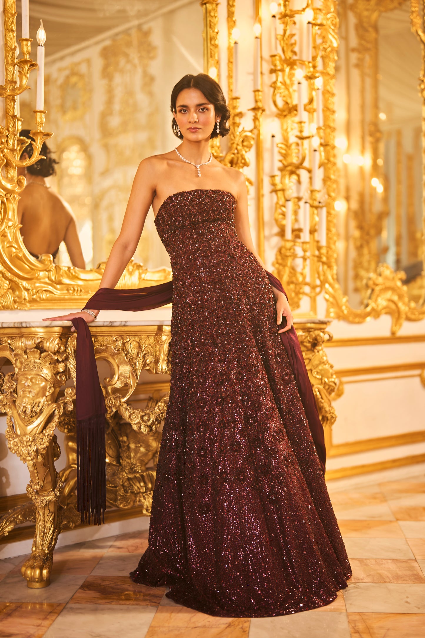 Wine Sequin Gown