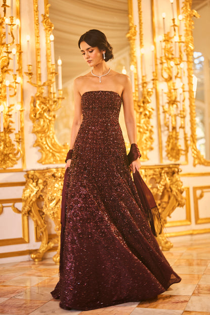 Wine Sequin Gown