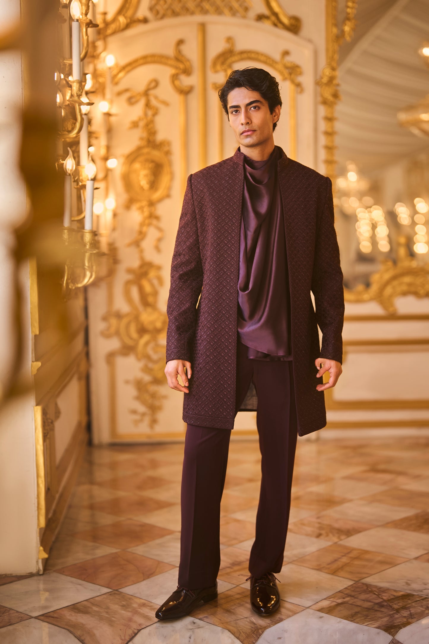 Wine Open Sherwani Set