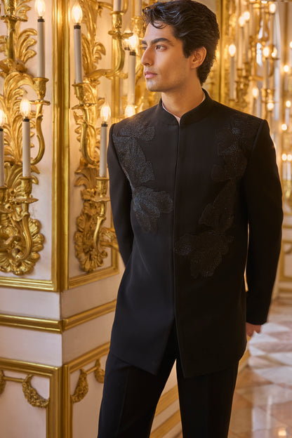 Black Embroidered Bandhgala Set
