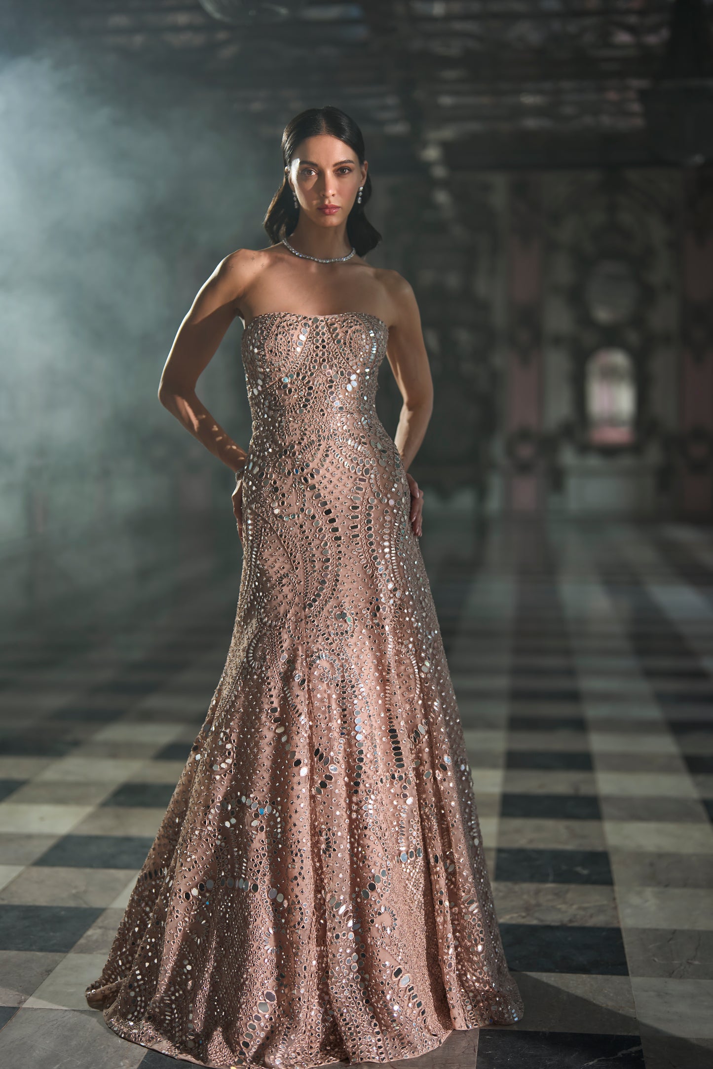 Rose Gold Mirror Work Gown