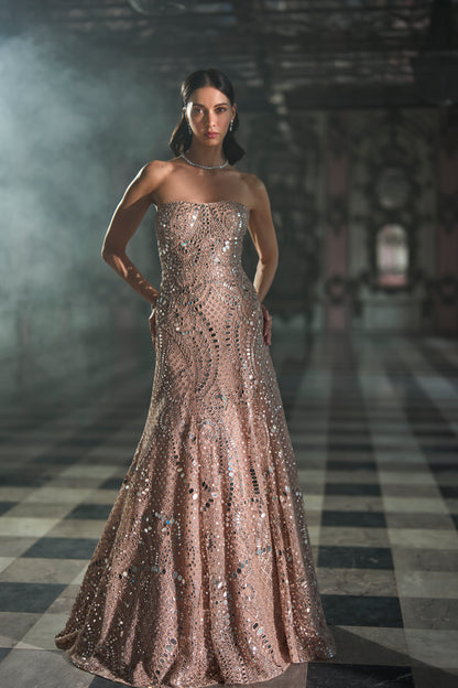 Rose Gold Mirror Work Gown
